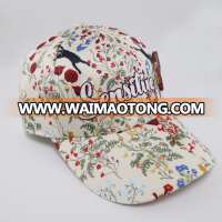 Custom floral full 5 panel/ 6 panel  wholesale 100% cotton letter embroidery/printed baseball cap and hat